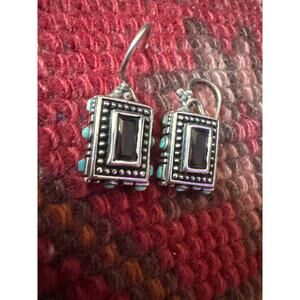 BARSE Sterling Silver Smoky Topaz and Turquoise Hook Earrings Vintage